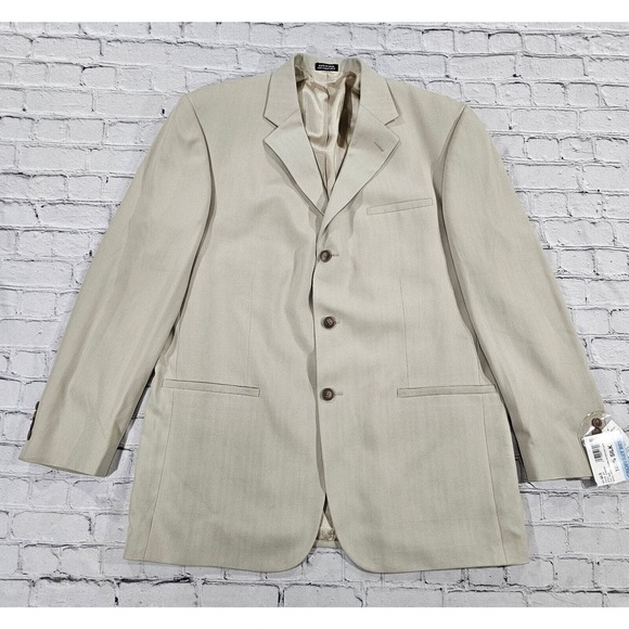Geoffrey Beene Lafayette Sport Coat 100% Silk Beige Three Button Blazer MENS 44R